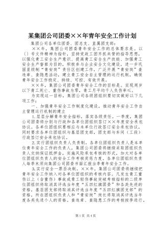 某集团公司团委××年青年安全工作计划 