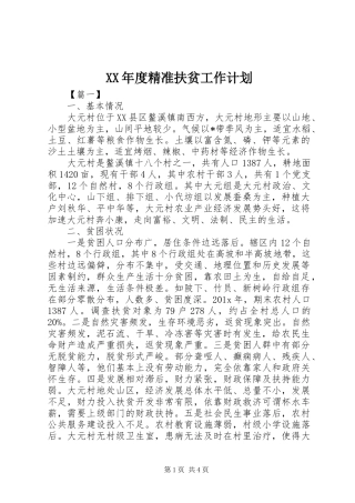 XX年度精准扶贫工作计划 