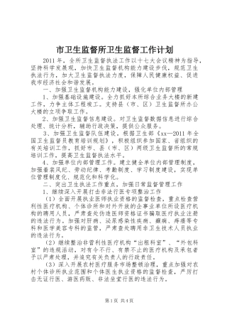 市卫生监督所卫生监督工作计划 