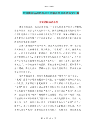 公司团队活动总结与公司培训学习总结范文汇编