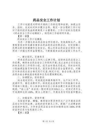 药品安全工作计划 