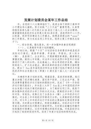 发展计划委员会某年工作总结 