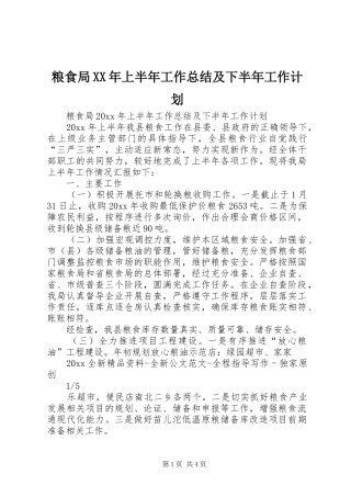 粮食局XX年上半年工作总结及下半年工作计划 