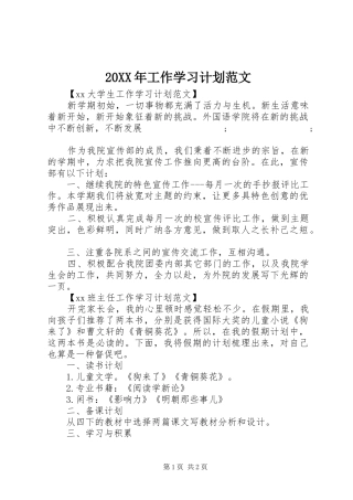 20XX年工作学习计划范文