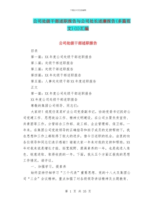公司处级干部述职报告与公司处长述廉报告(1)汇编