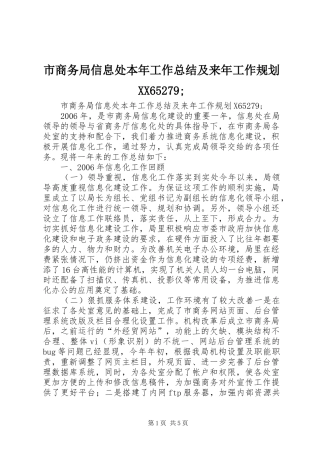 市商务局信息处本年工作总结及来年工作规划XX65279; 
