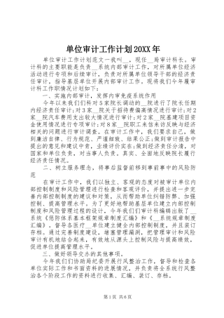 单位审计工作计划20XX年