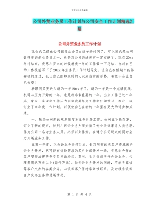 公司外贸业务员工作计划与公司安全工作计划精选汇编