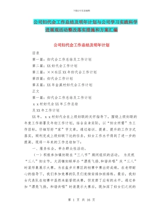 公司妇代会工作总结及明年计划与公司学习实践科学发展观活动整改落实措施和方案汇编