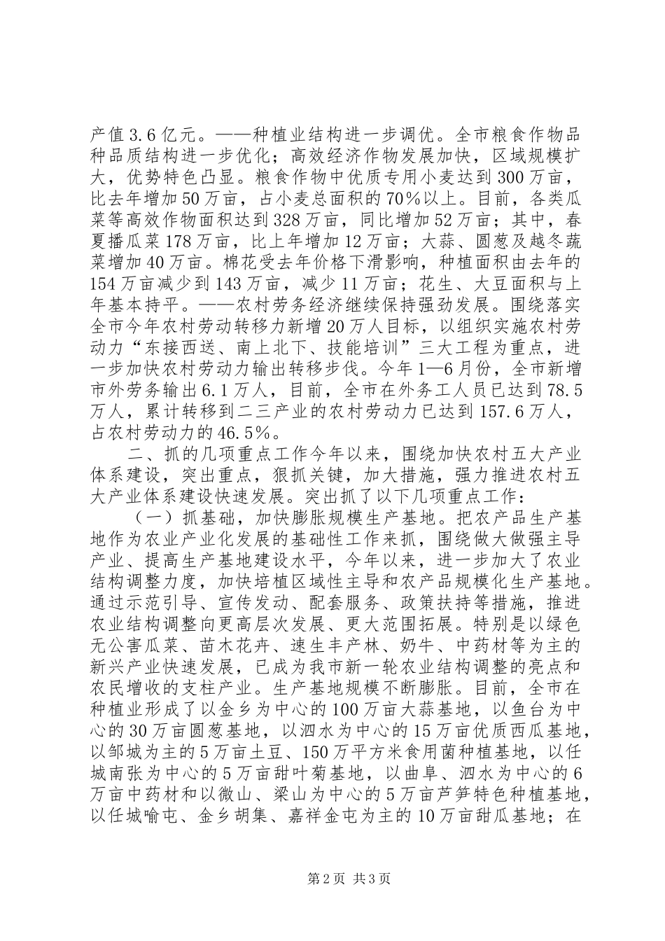 XX年上半年市农村五大产业体系建设情况总结及下半年工作安排 _第2页