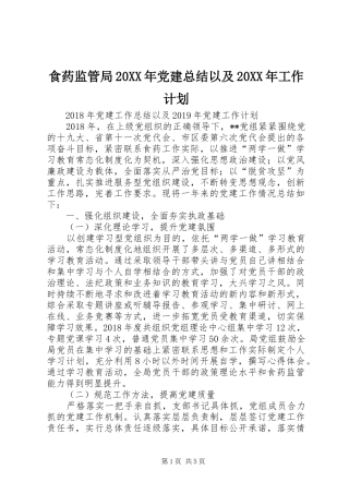 食药监管局20XX年党建总结以及20XX年工作计划
