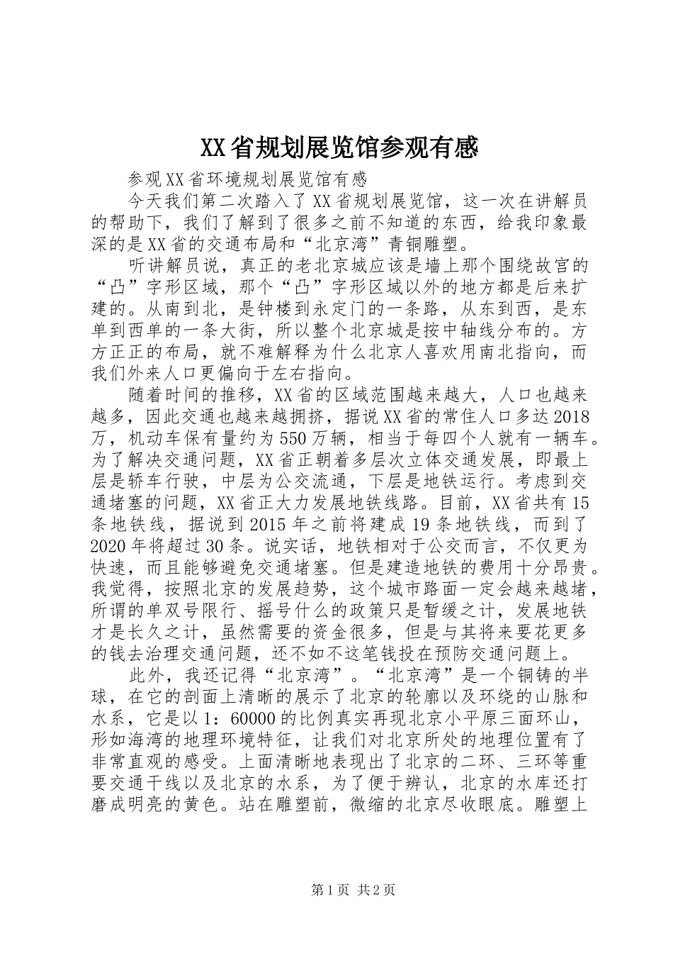 XX省规划展览馆参观有感 _第1页