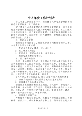 个人年度工作计划表 