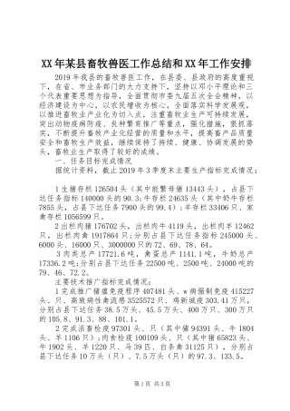 XX年某县畜牧兽医工作总结和XX年工作安排 