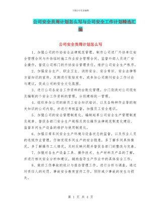 公司安全员周计划怎么写与公司安全工作计划精选汇编