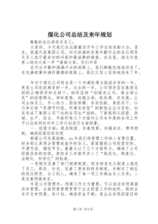 煤化公司总结及来年规划 