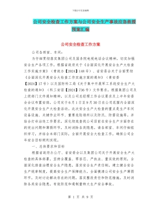 公司安全检查工作方案与公司安全生产事故应急救援预案汇编