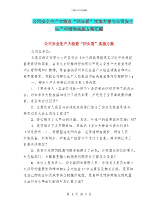 公司安全生产大检查“回头看”实施方案与公司安全生产年活动实施方案汇编