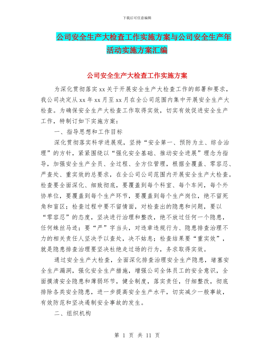 公司安全生产大检查工作实施方案与公司安全生产年活动实施方案汇编_第1页