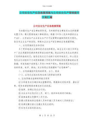 公司安全生产应急救援预案与公司安全生产管理提升方案汇编