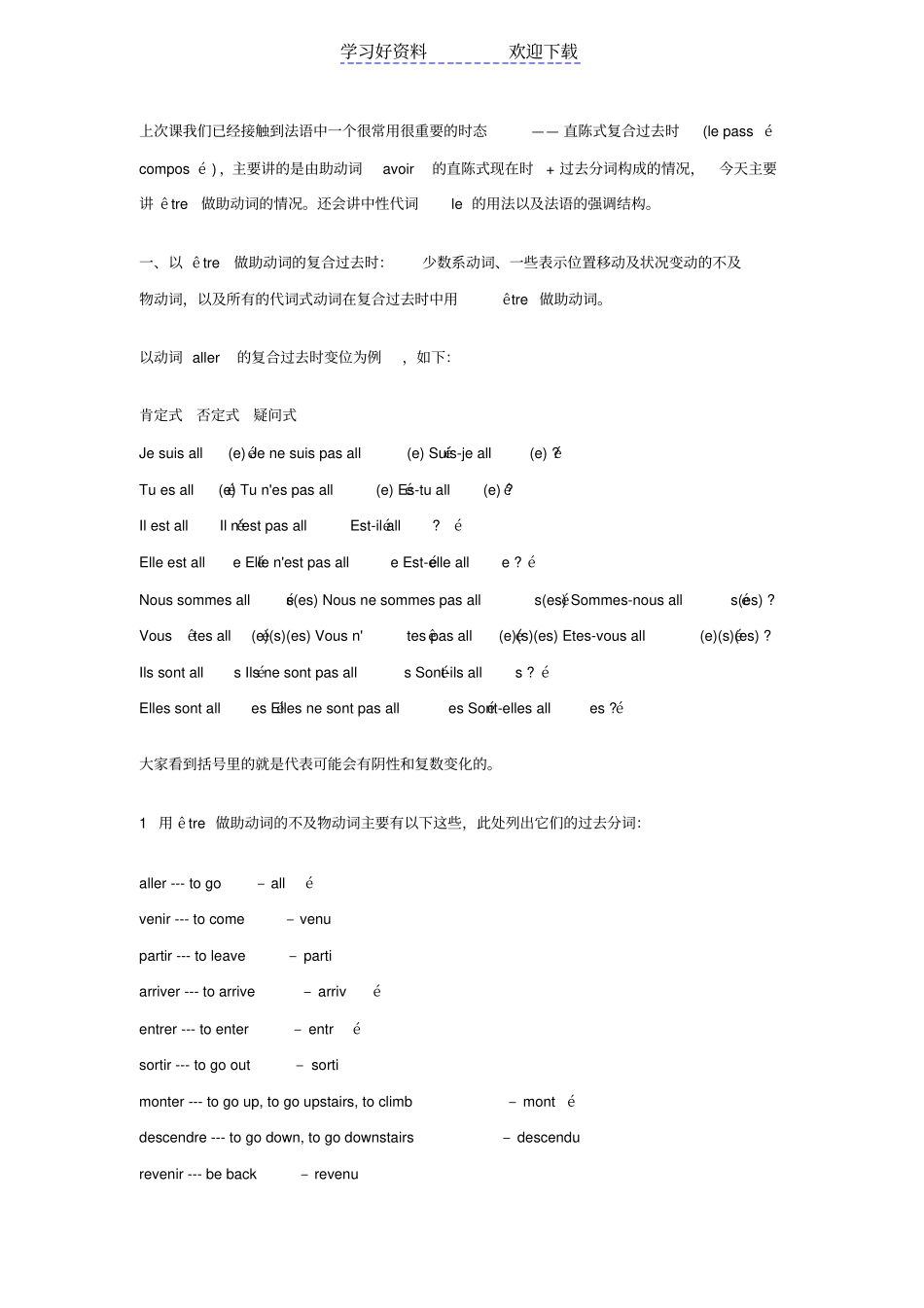 以etre做助动词的复合过去时_第1页