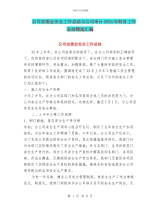 公司安委会安全工作总结与公司审计2024年财务工作总结精选汇编