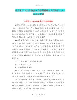 公司审计2024年财务工作总结精选与公司审计个人工作总结汇编