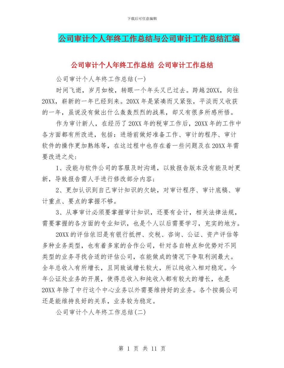 公司审计个人年终工作总结与公司审计工作总结汇编_第1页