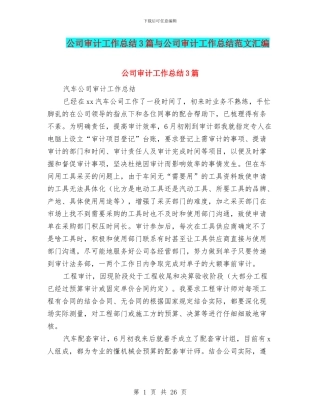 公司审计工作总结3篇与公司审计工作总结范文汇编