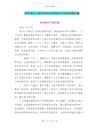 公司审计工作计划与公司审计工作计划表汇编