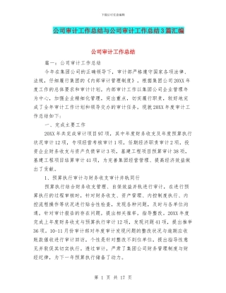 公司审计工作总结与公司审计工作总结3篇汇编