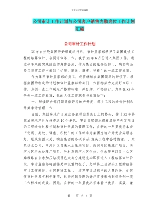 公司审计工作计划与公司客户销售内勤岗位工作计划汇编