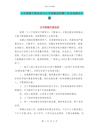 公司客服月度总结与公司客服试用期工作总结报告汇编