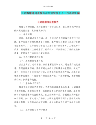 公司客服部自查报告与公司宣传个人工作总结汇编