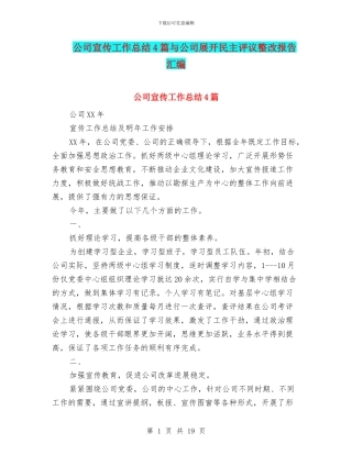 公司宣传工作总结4篇与公司展开民主评议整改报告汇编