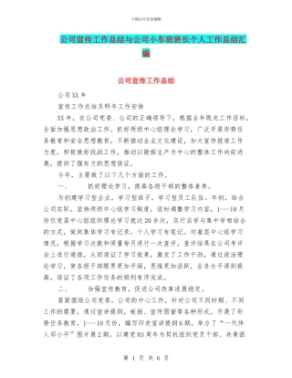 公司宣传工作总结与公司小车班班长个人工作总结汇编