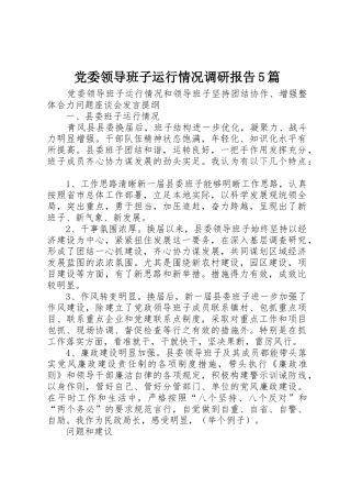 党委领导班子运行情况调研报告5篇