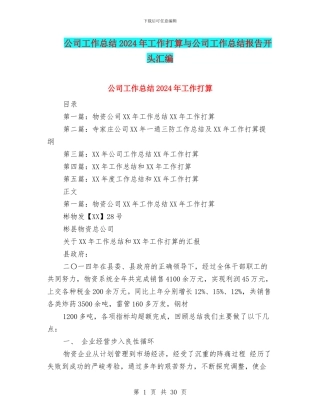 公司工作总结2024年工作打算与公司工作总结报告开头汇编