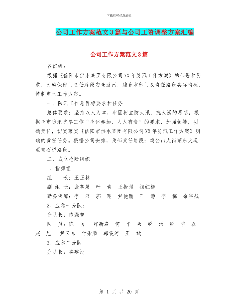 公司工作方案范文3篇与公司工资调整方案汇编_第1页