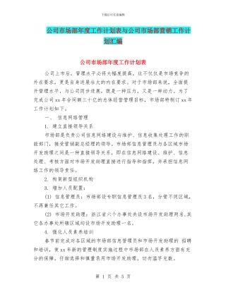 公司市场部年度工作计划表与公司市场部营销工作计划汇编