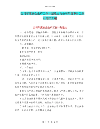 公司年度安全生产工作计划选文与公司年度审计工作计划书汇编