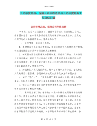 公司年度总结：保险公司年终总结与公司年度财务工作总结汇编