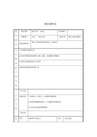 仪表工的工作职责