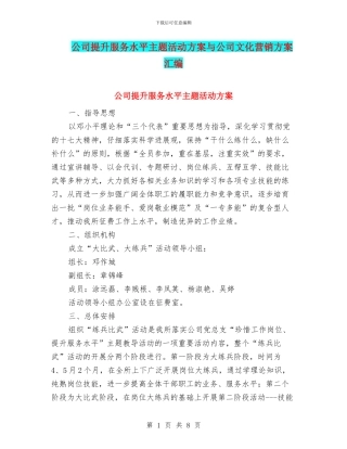 公司提升服务水平主题活动方案与公司文化营销方案汇编