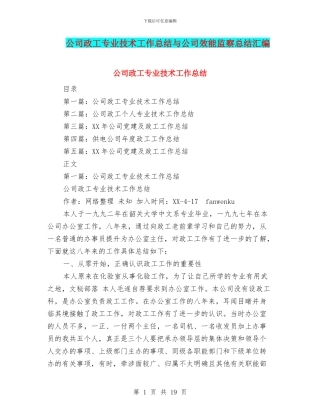 公司政工专业技术工作总结与公司效能监察总结汇编