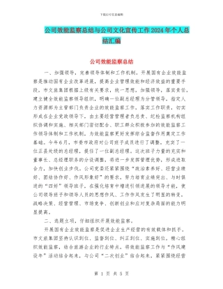 公司效能监察总结与公司文化宣传工作2024年个人总结汇编