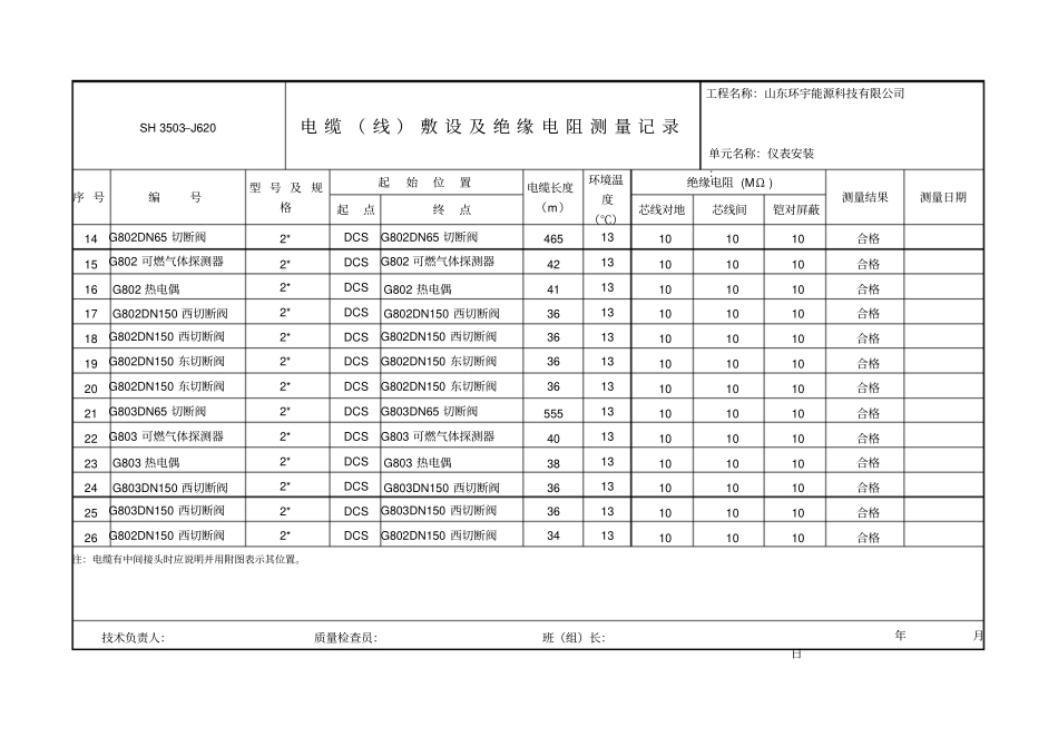 仪表电缆敷设及绝缘检测记录1_第2页