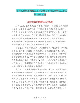 公司文员试用期转正工作总结与公司文员转正工作总结2024汇编
