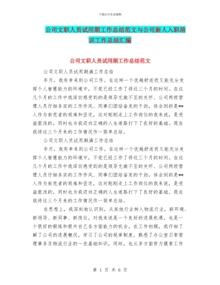 公司文职人员试用期工作总结范文与公司新人入职培训工作总结汇编
