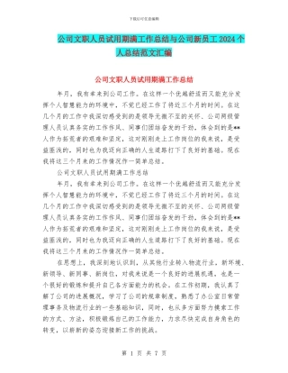 公司文职人员试用期满工作总结与公司新员工2024个人总结范文汇编